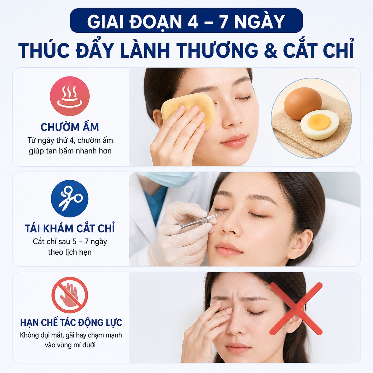 Hướng dẫn cách chăm sóc sau khi lấy mỡ bọng mắt giúp mắt nhanh lành, không sẹo Giai đoạn từ ngày thứ 4 - 7