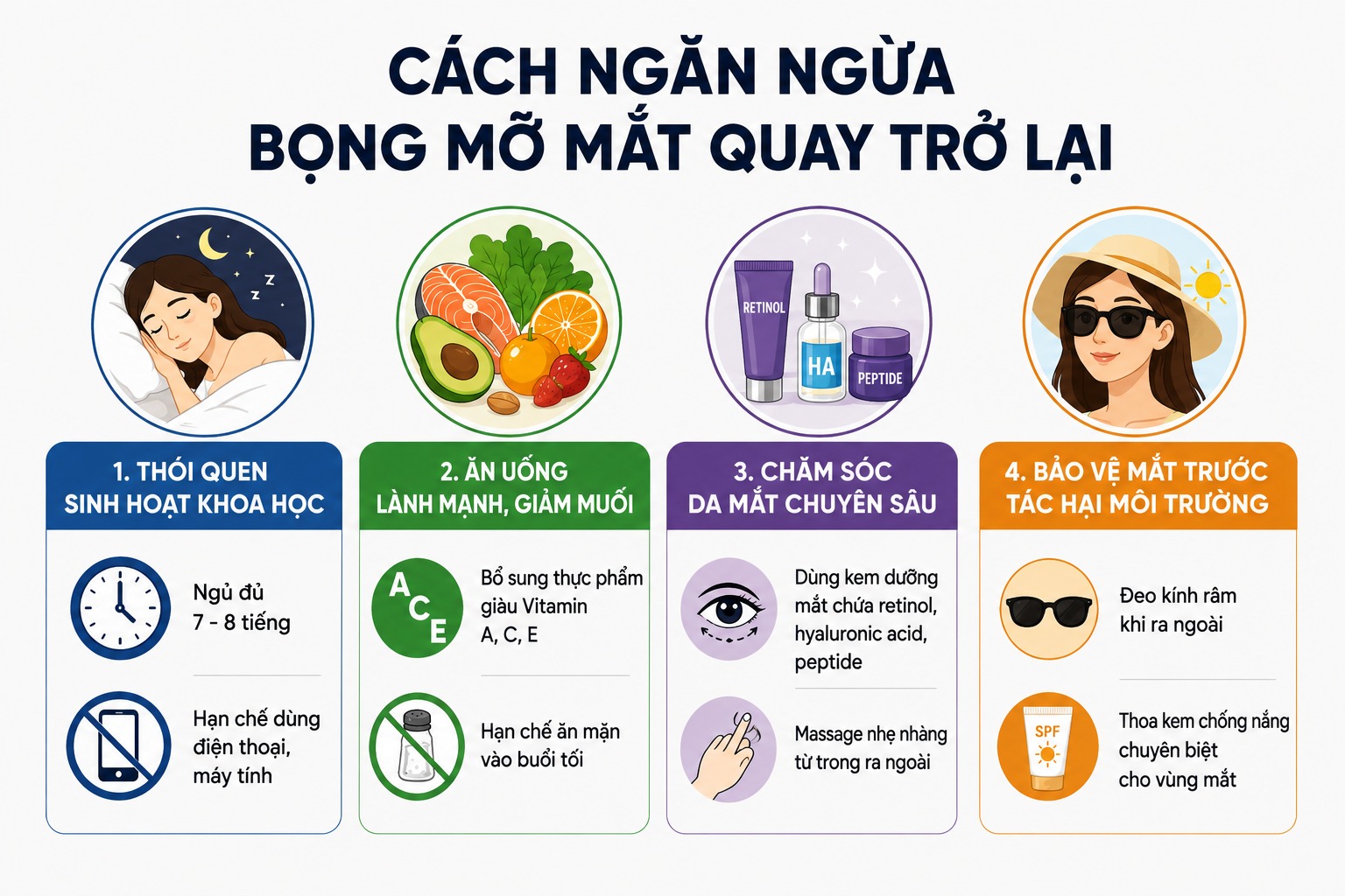 Lấy mỡ bọng mắt có bị lại không? Giải đáp từ chuyên gia Cách ngăn ngừa bọng mỡ mắt quay trở lại sau khi thực hiện