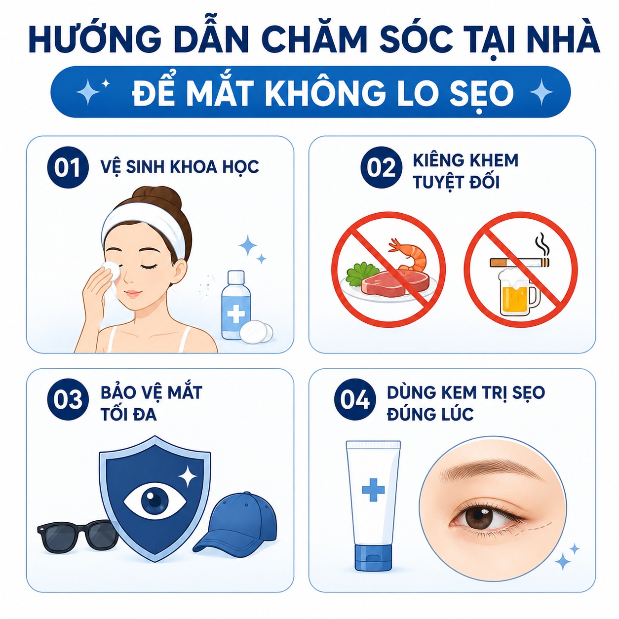 Hướng dẫn chăm sóc tại nhà để mắt không lo sẹo