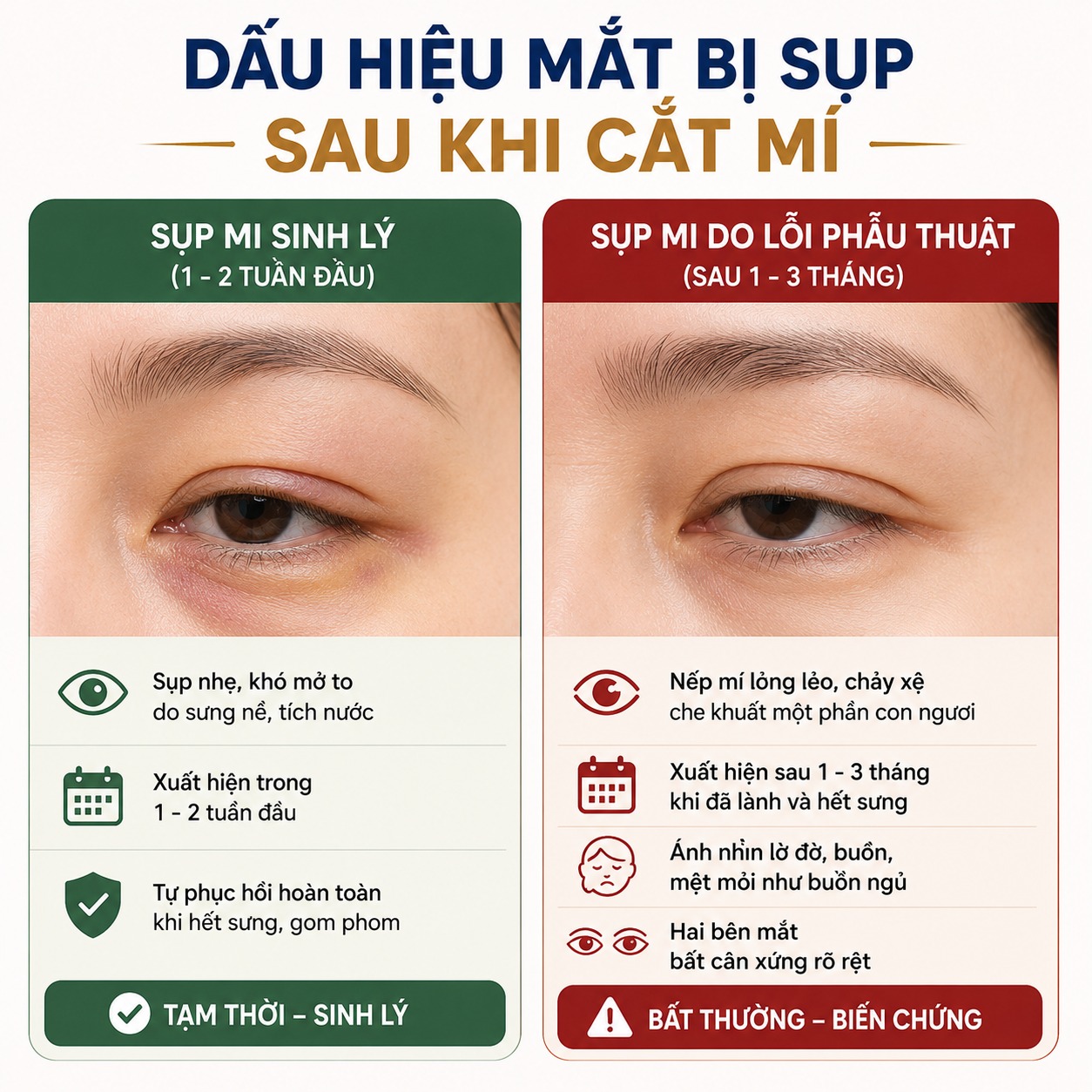 Dấu hiệu mắt bị sụp sau khi cắt mí