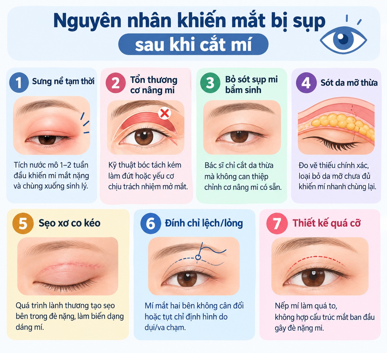 Mắt bị sụp sau khi cắt mí nguyên nhân do đâu?