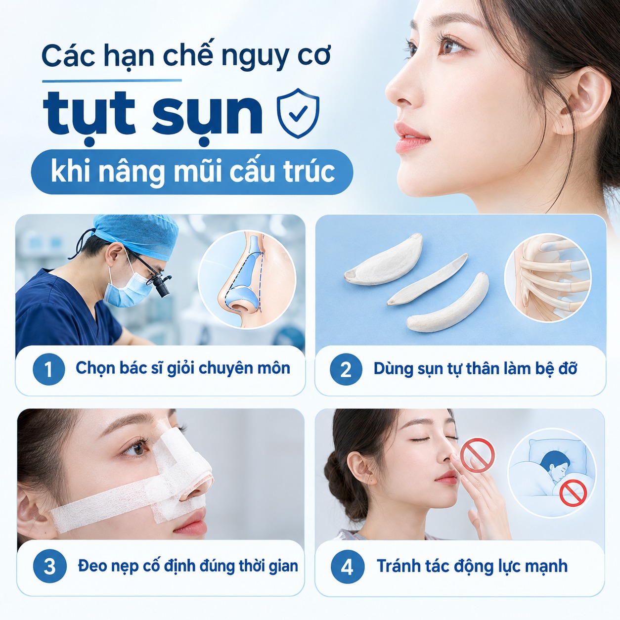 Nâng mũi cấu trúc có bị tụt sụn không? Nguyên nhân và cách phòng ngừa Các hạn chế nguy cơ tụt sụn khi nâng mũi cấu trúc