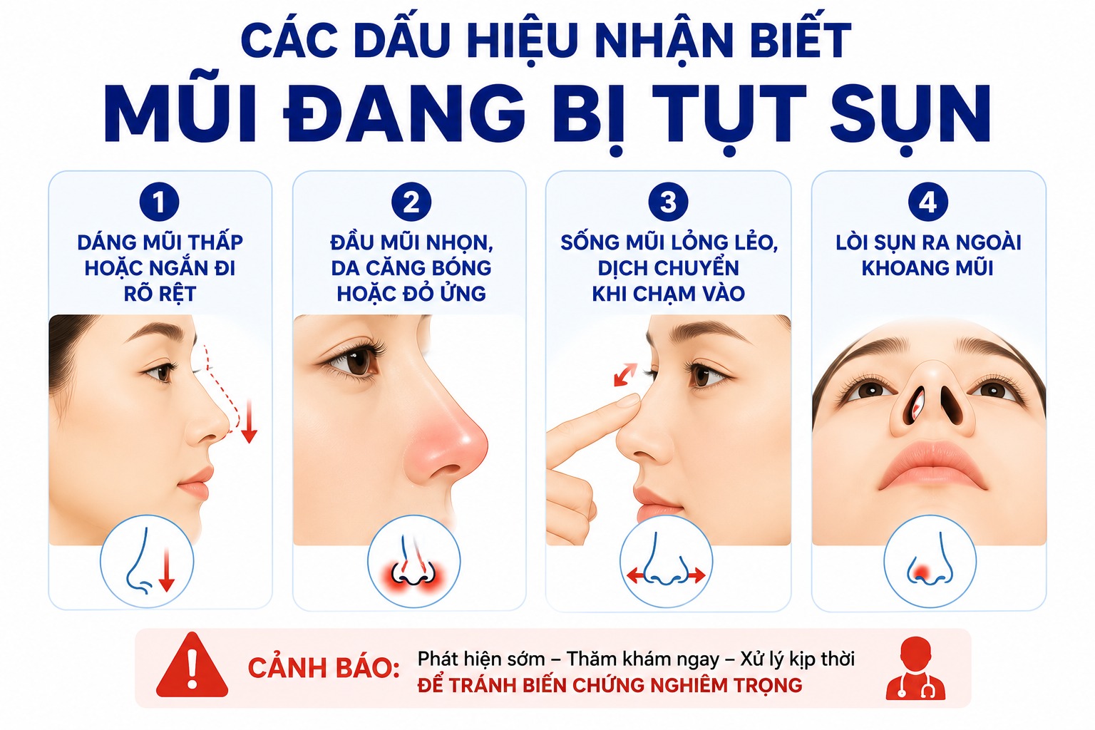 Các dấu hiệu nhận biết mũi đang bị tụt sụn bạn cần biết