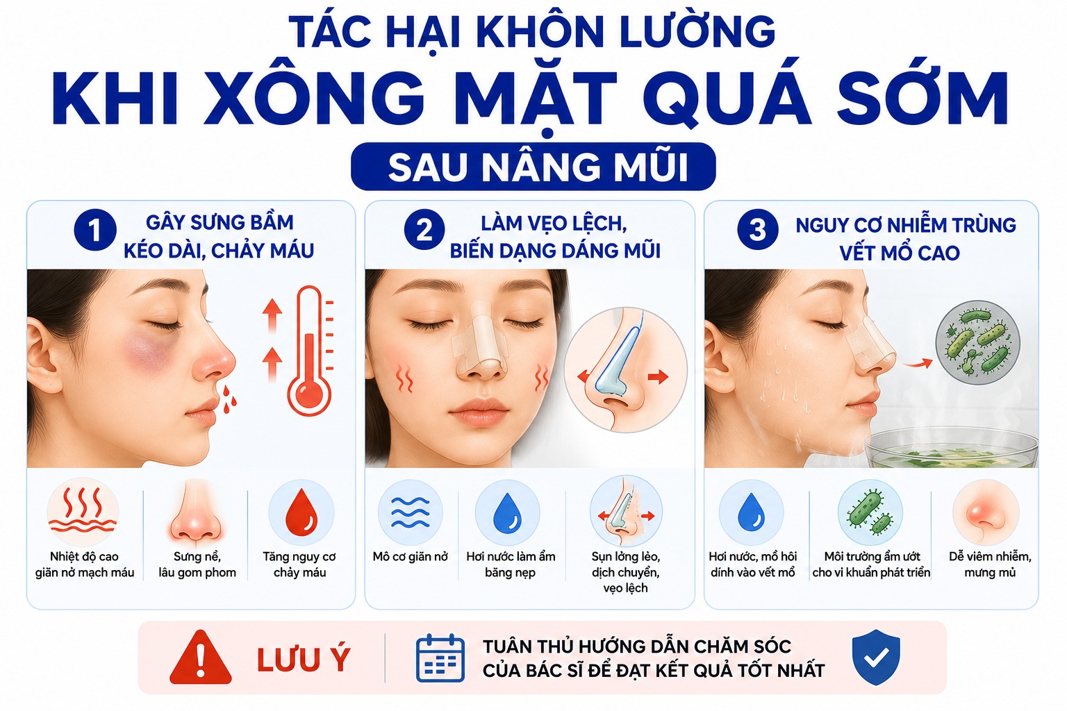 Tác hại khôn lường khi xông mặt quá sớm sau nâng mũi