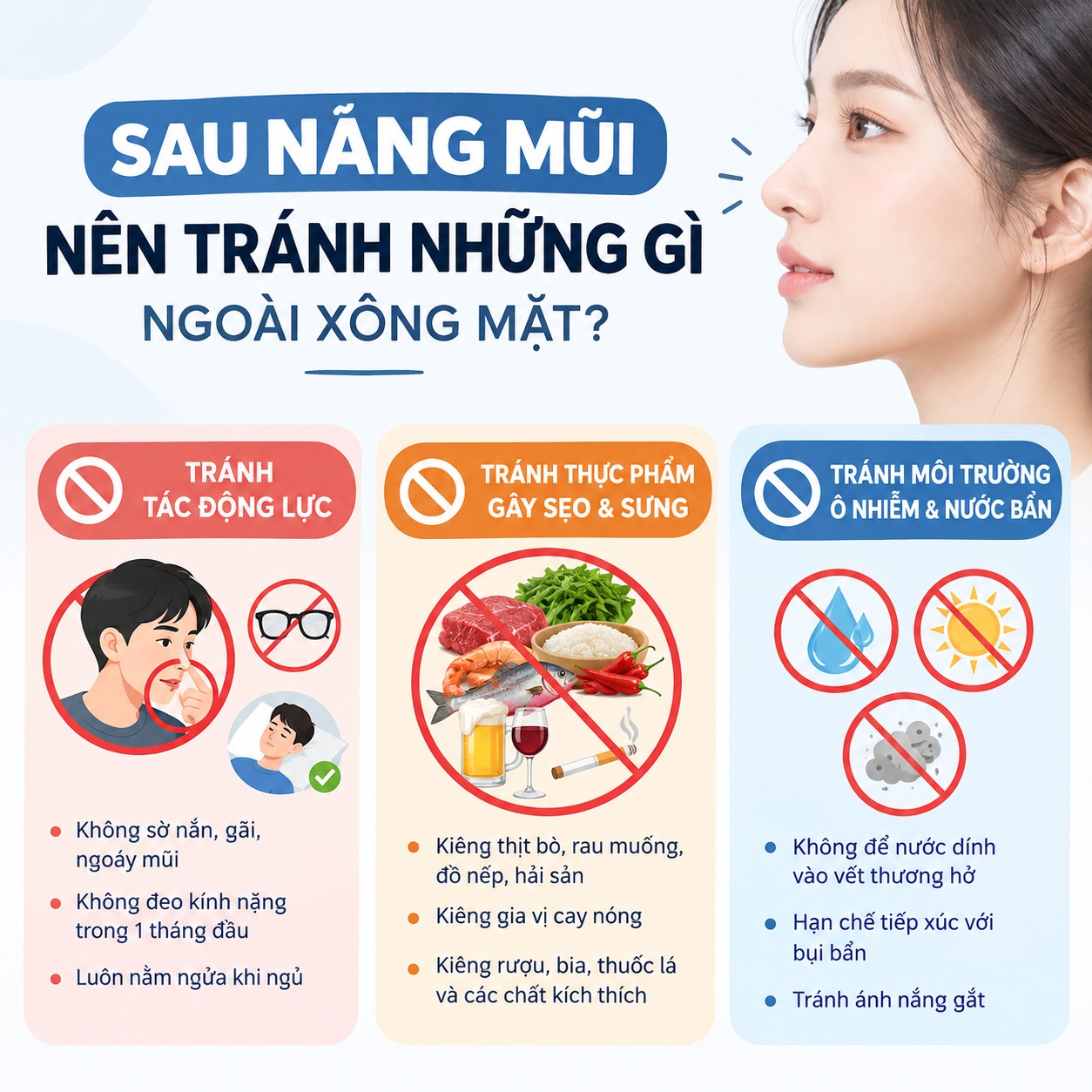 Sau nâng mũi nên tránh những gì ngoài xông mặt?